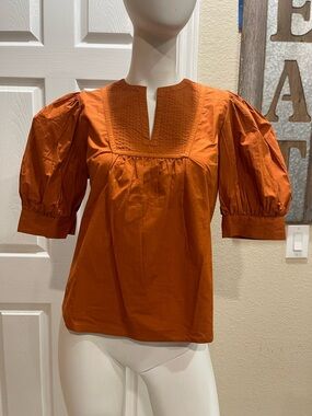 Anna Cate "Emilia" Embroidered Top in "Exuberance" (burnt orange) Size Medium